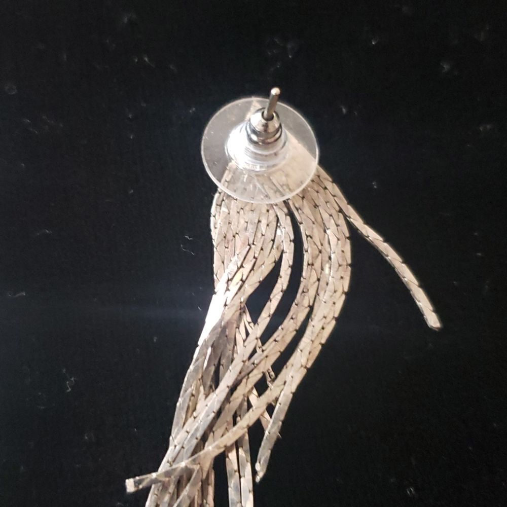 Dazzling Silvertone Dangling Fringe Earrings - Picture 3 of 4
